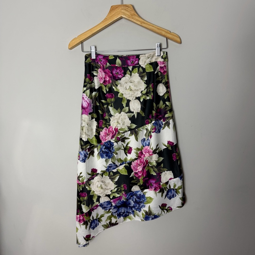 Anthropologie Hutch Meadow Midi Floral Asymmetrical Skirt Satin Size 4 790 - Picture 9 of 12